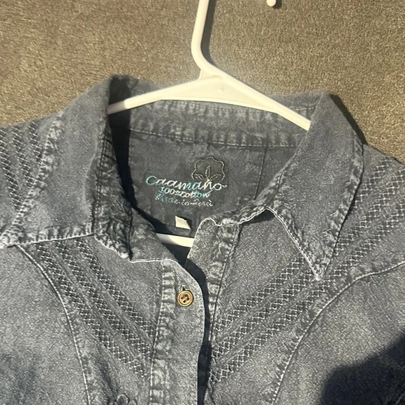 Large 100% Cotton Blue Denim Button-Up Shirt Boho tribal vibes super cute - Picture 12 of 17